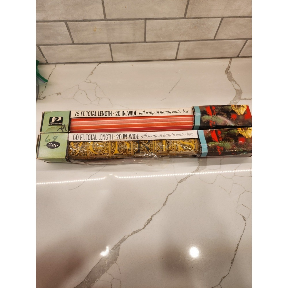 2 Partial Rolls Of Christmas Wrapping Gift Wrap Original Boxes KVP‎ & Paper Maid